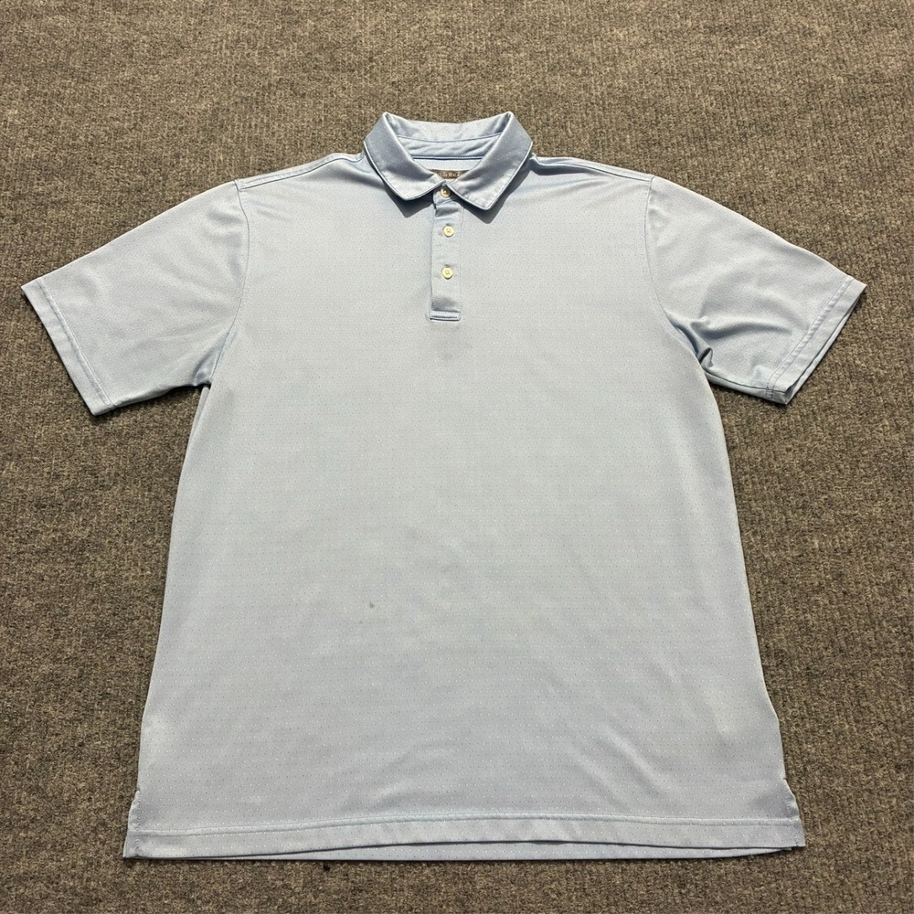 Pebble‎ Beach Dry-Luxe Performance Mens Polo Shirt Large Blue Polka Short Sleeve